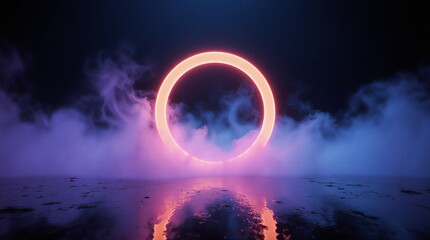neon pink circle glowing in dark smoke, abstract futuristic digital background | background, technology, abstract, digital art, futurism theme