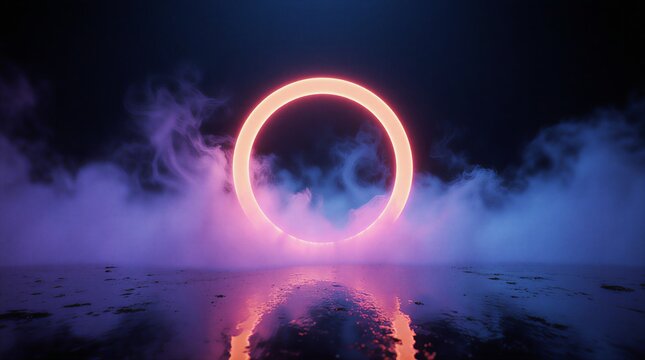 neon pink circle glowing in dark smoke, abstract futuristic digital background | background, technology, abstract, digital art, futurism theme