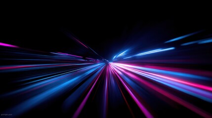 Abstract streaks of neon blue and pink light trails on a dark background