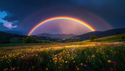 Obraz premium Rainbow over mountain meadow