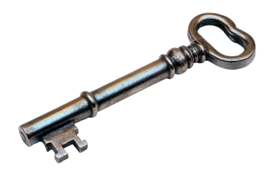 a metal key with a heart shaped handle