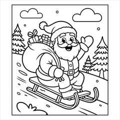 Santa Claus on Sled with Gifts Coloring Page