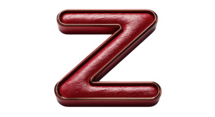 3D rendered letter Z, deep crimson, faux leather texture, metallic outline