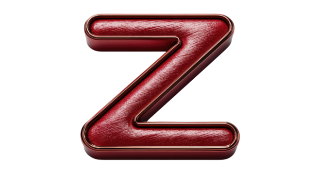 3D rendered letter Z, deep crimson, faux leather texture, metallic outline - Powered by Adobe
