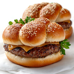 Delicious cheeseburger creation kitchen counter food photography bright setting close-up view culinary art