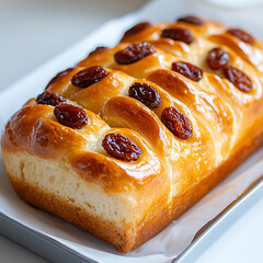 Baking fresh raisin bread kitchen food photography cozy environment close-up view culinary delight