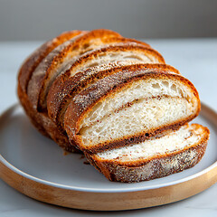 Freshly sliced bread loaf kitchen table food photography cozy environment close-up view culinary art
