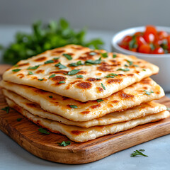 Delicious homemade naan bread kitchen food photography cozy environment close-up view culinary art
