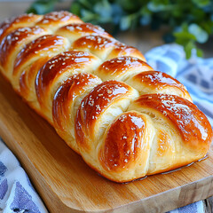 Baking freshly braided bread kitchen counter food photography cozy atmosphere close-up view culinary delight