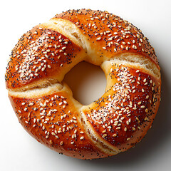 Freshly baked sesame and poppy seed bagel bakery food photography bright light close-up gourmet treats