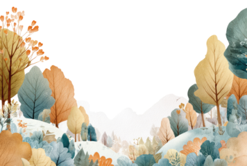 Autumnal forest scene with pastel colors and soft lines