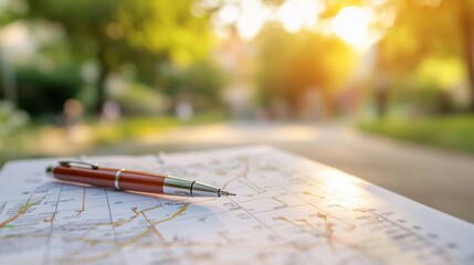 setting goals for the new year, featuring a visual metaphor of a calendar, pen, and roadmap on a blurred background
