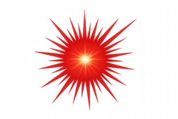 Vibrant red starburst with transparent background, ideal for graphic design projects