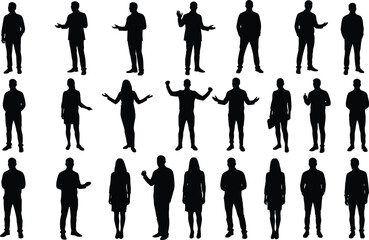 Silhouettes of Business People Posing, Standing, Gesturing, Men and Women in Formal Attire, Corporate Team, Office Professional 