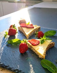 Freshly made breakfast sandwich with berries