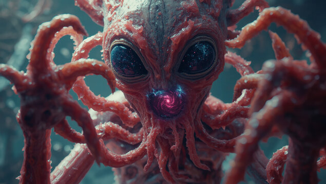 Scary alien monster horror creature, surreal dark sci fi digital art