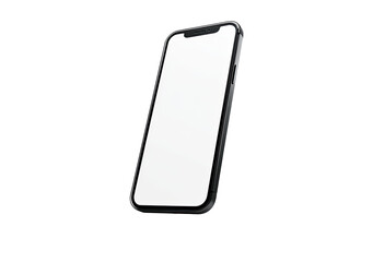 A black smartphone with a blank white screen, angled diagonally