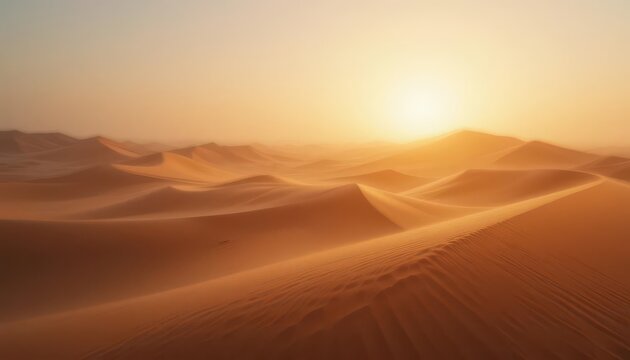 Blurred Desertscape  Orange Sand Dunes in Hazy Light, Suggesting Immense Scale and Arid Beauty