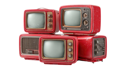 Four vintage red televisions stacked