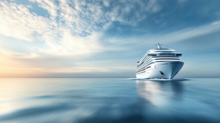 Digital illustration of a majestic cruise ship sailing across the open sea,  on blurred background