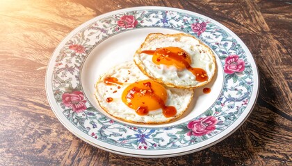 Fried eggs on a decorative plate