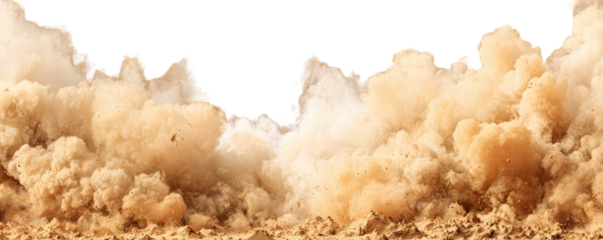 A massive cloud of tan-colored dust erupts from the ground