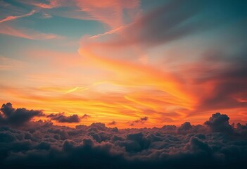 Fototapeta premium Timelapse of clouds drifting across a vibrant sunset sky, wallpaper, environment