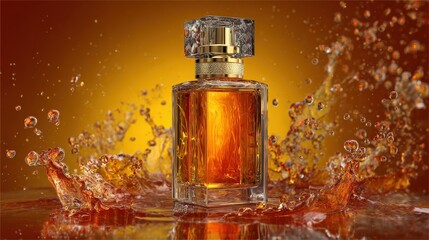 Luxurious Perfume Bottle with Amber Liquid and Crystal Accents
