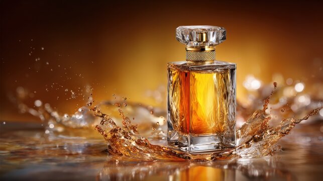 Luxurious Perfume Bottle with Amber Liquid and Crystal Accents - Powered by Adobe
