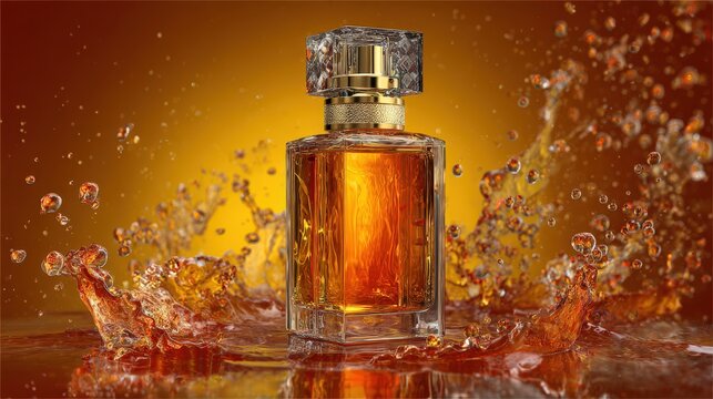 Luxurious Perfume Bottle with Amber Liquid and Crystal Accents - Powered by Adobe