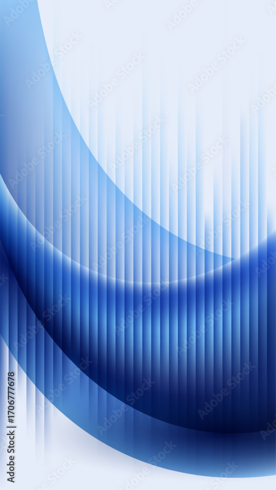 Poster abstract background design in deep blue and white curves with vertical lines creating modern clean t