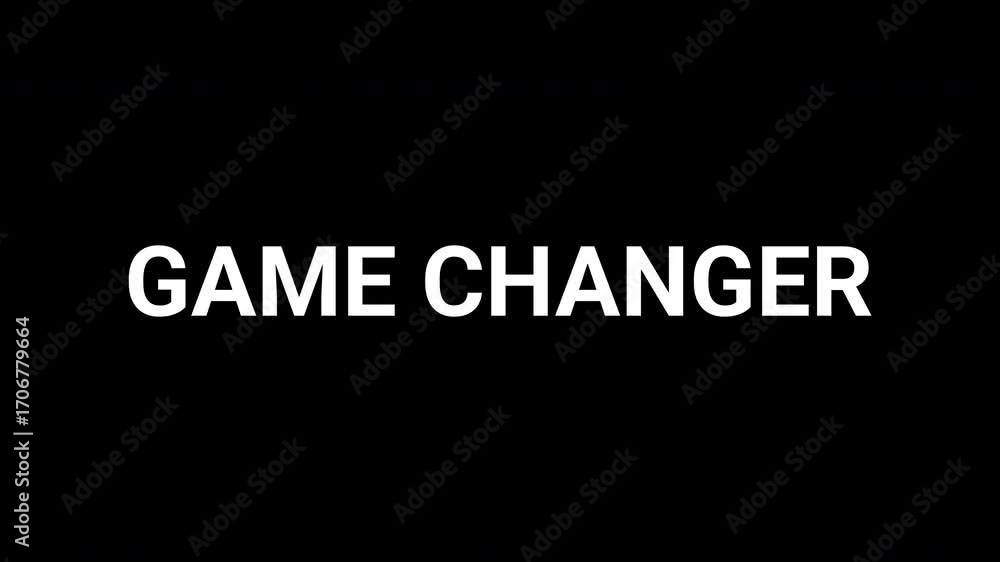 Aufkleber dynamic animation revealing the phrase game changer with black and white abstract shapes. 4k text an