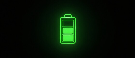 glowing neon battery icon illustration for energy and power display | technology, energy, electric, mobile, design theme