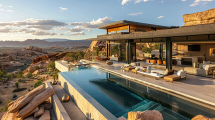 Fototapeta premium Luxury pool house with desert views