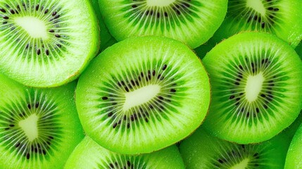 Freshly sliced kiwi fruit showcasing vibrant green interior