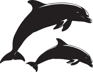 Obraz premium Dynamic Dolphin Silhouettes Jumping and Swimming Vector Illustration Set