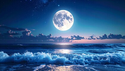 Moonlit Ocean A Serene Nightscape of Sea, Stars, and Tranquility