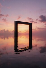 Fototapeta premium ethereal archway standing above calm waters at twilight, a pathway to dreams and tranquil discovery | meditation, fantasy, peace, nature, spirituality theme