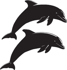 Two Dynamic Leaping Dolphin Silhouettes Vector