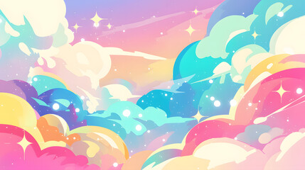 Fototapeta premium Flat vector comic style abstract background with cute colorful clouds