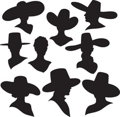 Elegant Fashion Hat Silhouettes and Profiles Collection Vector Set