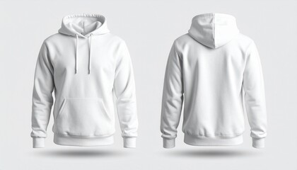 A Clean White Hoodie Mockup, Featuring Front And Back Views, Ideal For Apparel Design And Clothing Product Presentations, Demonstrating Versatility And Style In A Pure White Garment.
