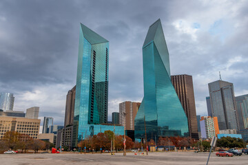Modern skyscraper glass building in Downtown Dallas one of the top 5 metro areas in The United state of America