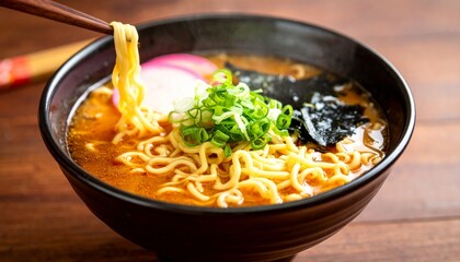 A Delicious Bowl Of Ramen Noodles Savory Broth, Spring Onions, And Nori Seaweed, A Perfect Asian Cuisine Meal With Comprehensive Details And Informative Content For Stock Photography Needs