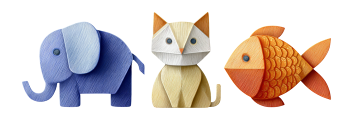 Colorful Geometric Animals with Unique Shapes and Styles on Transparent Background