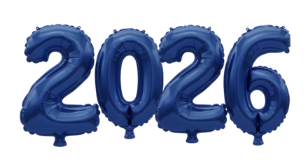Blue foil balloons shaped as number 2026, perfect for New Year celebrations and milestone events