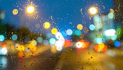A Beautiful Rain Bokeh View Through A Window, Featuring Colorful City Lights Reflected In The Raindrops At Night, Creating A Serene And Atmospheric Scene.