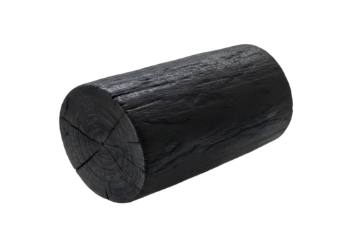 Natural charcoal log with visible wood grain and rustic texture, perfect for wellness and grilling concepts