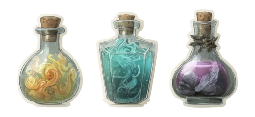 Colorful Potion Bottles with Unique Shapes and Captivating Swirls
