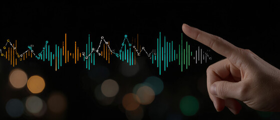 Data Analysis Concept: Finger Interacting with Graphical Waveform